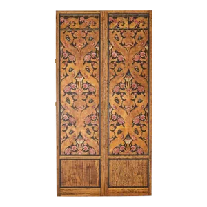 Antique Art Nouveau Embossed Painted Leather 2-Panel Screen