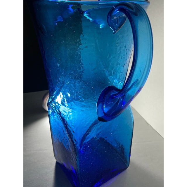 Vintage Morgantown Glass #9844 Swirl Blue Brutalist Art Glass Pitcher - 11” For Sale - Image 11 of 12
