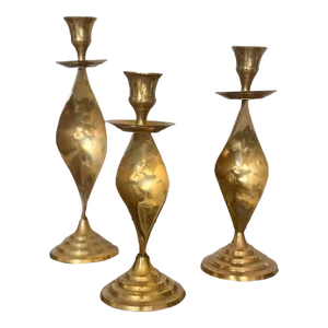 Set of 3 Vintage Brass Swirl Candleholders