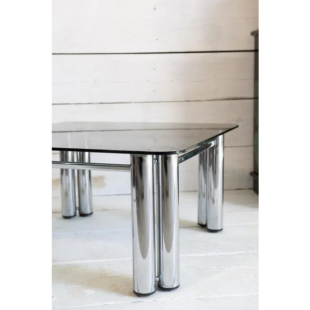 Smoked Glass and Steel Coffee Table, 1970s For Sale - Image 3 of 11