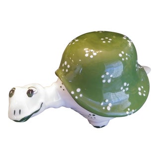 Vintage Ceramic Turtle Catchall Green White Decorative Room Accent For Sale