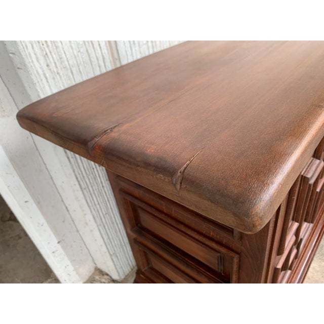 19th Century Large Catalan Spanish Baroque Carved Oak Tuscan Credenza or Buffet For Sale In Miami - Image 6 of 12