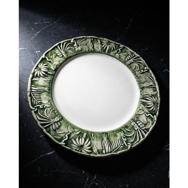 Ceramic Les-Ottomans Italian Ceramic Tropical Jungle Relief Plate – Hand-Painted Green & White For Sale - Image 7 of 9