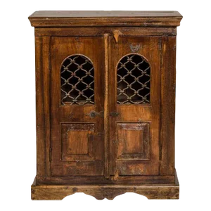 Indian 19th Century Wooden Side Cabinet with Arched Metal Grate Window Door