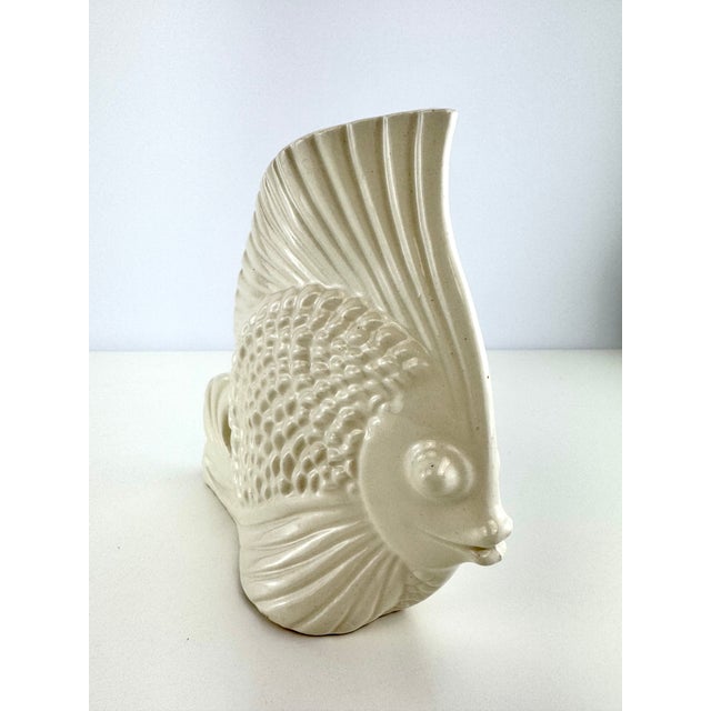 Vintage Mid-Century Japanese White Ceramic Angelfish Vase For Sale In Little Rock - Image 6 of 10