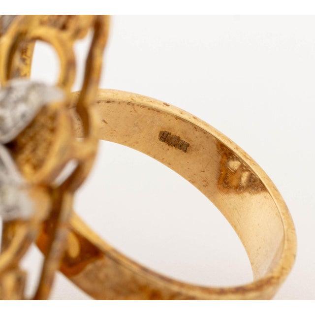 Metal Modernist 14k Two-Tone Gold, Diamond, and Golden Pearl Cocktail Ring For Sale - Image 7 of 7