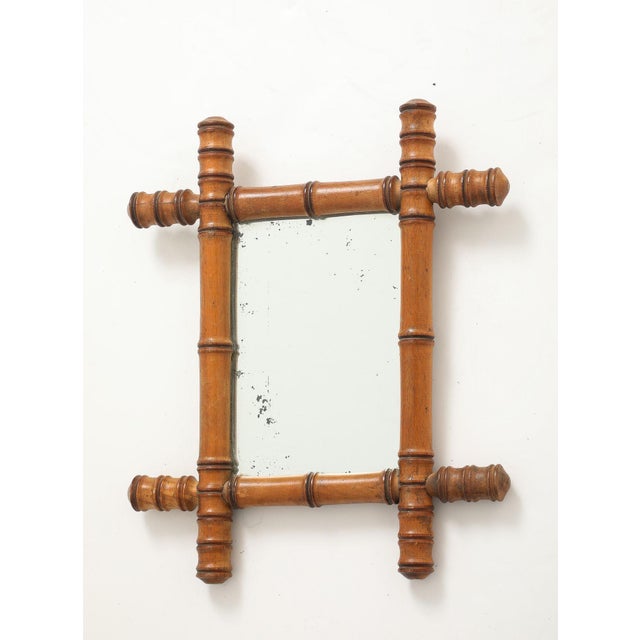 Small Faux Bamboo Carved Frame Mirror, England 1940s For Sale In New York - Image 6 of 8