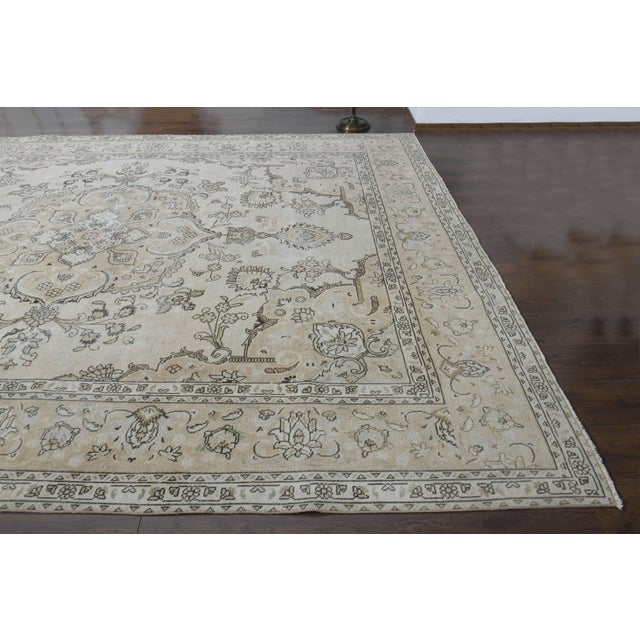 1970s 1970s Vintage Persian Handmade Wool Cotton Brown Beige Area Rug For Sale - Image 5 of 11