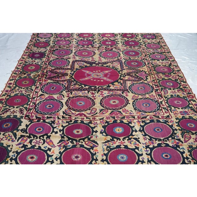 19th Century Antique Uzbekistan Suzani Textile Rug 6'2'' x 9'9'' For Sale - Image 5 of 11