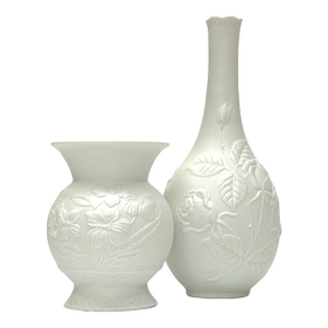 White Bisque Porcelain Floral Relief Vase Curation by Manfred Frey for Kaiser - A Pair