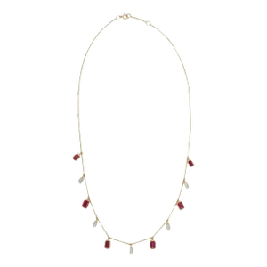18k Yellow Gold Ruby and Diamond Charm Station Necklace