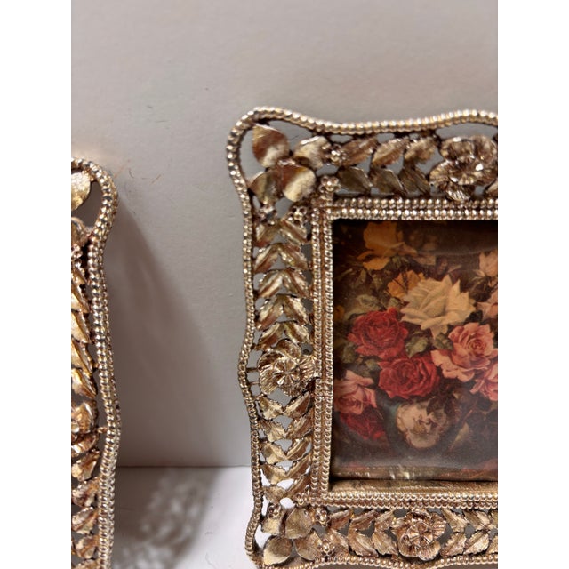 Mid Century Petite Silver Plate Ornate Filigree Picture Frames, Set of 2 For Sale In Louisville - Image 6 of 12
