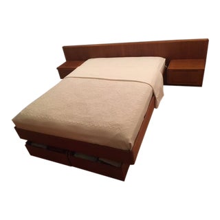 Scan Design Teak Queen Platform Bed With Attached Nightstands For Sale
