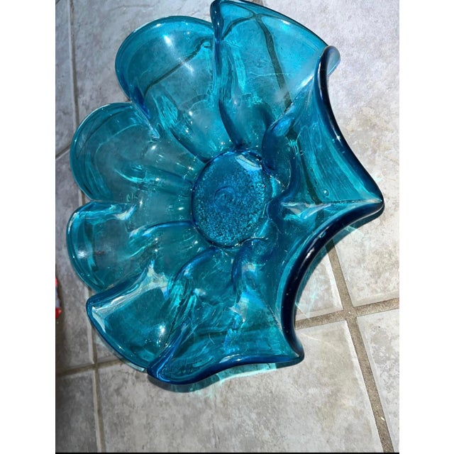 1970s 1970s Mid-Century Modern Handblown Blue Wave Glass Bowl Catchall Dish For Sale - Image 5 of 5