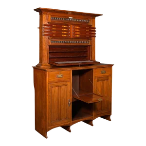 1910s Large Antique Edwardian English Walnut Score Cabinet