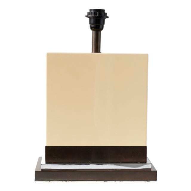 Vintage French Rectangular Cream Ivory Resin Table Lamp by Jean-Claude Mahey, 1970s For Sale