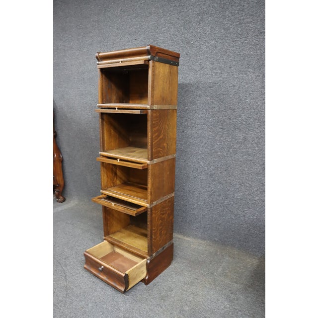 Wood Rare Globe-Wernicke Attributed Quarter Sawn Oak Stacking Bookcase With Leaded Glass For Sale - Image 7 of 10