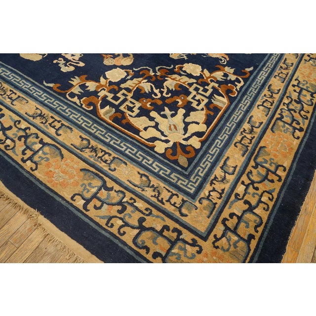 Late 19th Century Traditional Floral-Medallion Design in a Navy Background Color Antique Chinese Peking Rug For Sale - Image 5 of 12
