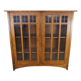 Stickley Quartersawn Oak Mission Bookshelf Bookcase Curio Cabinet 60" For Sale