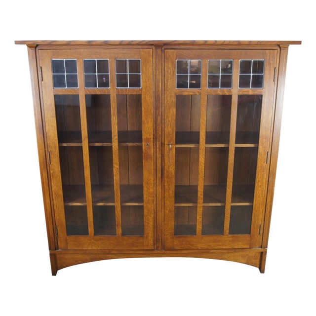 Stickley Quartersawn Oak Mission Bookshelf Bookcase Curio Cabinet 60" For Sale