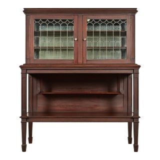 Charles Rohlfs Antique Arts & Crafts Carved Mahogany Sideboard or Bar Cabinet With Leaded Glass Doors, Circa 1900 For Sale