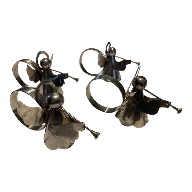 Vintage Silver Plated Christmas Angels Napkin Rings - Set of 4 For Sale