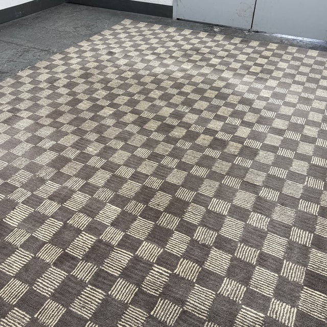 8ft 6in × 11ft 7in Contemporary Checkered Hand Tufted Wool Area Rug For Sale - Image 10 of 12