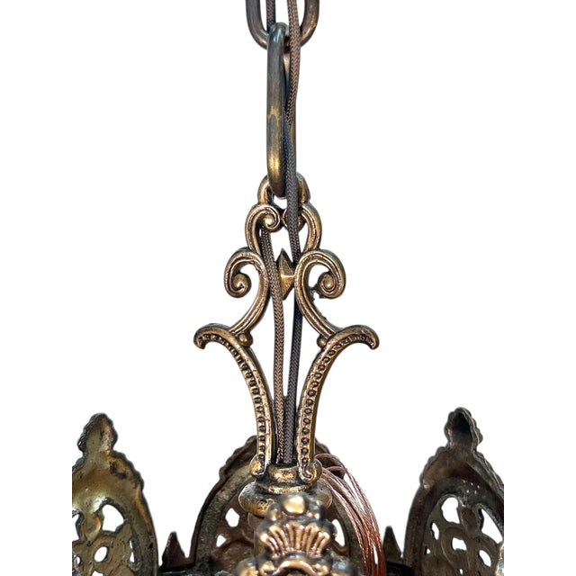 Bronze 1920s Cast Bronze 6 Light Chandelier With Ladies and Revived Original Finish #2596 For Sale - Image 8 of 14
