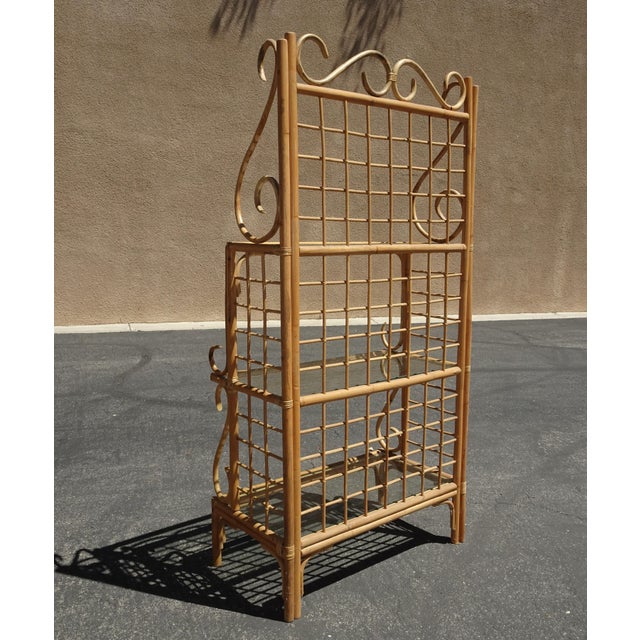 Vintage Bamboo Etagere Three Shelves W Glass Bakers Rack ~ Coastal For Sale - Image 12 of 12