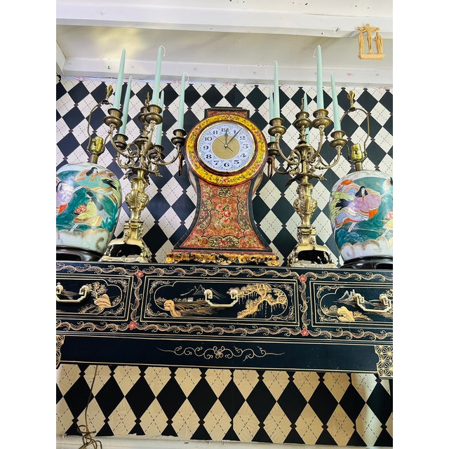 Brown Castilian Imports Oversized Italian Florentine Style Hand-Painted Mantel Clock For Sale - Image 8 of 18