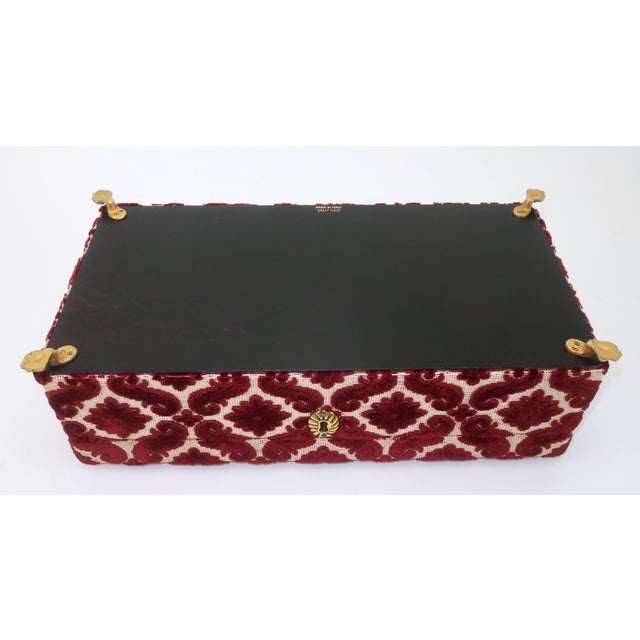 Vintage Italian Leather & Ruby Red Cut Velvet Jewelry Box For Sale - Image 13 of 15