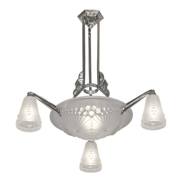 Hettier Vincent & Schneider Geometric French Art Deco Chandelier 1930s For Sale