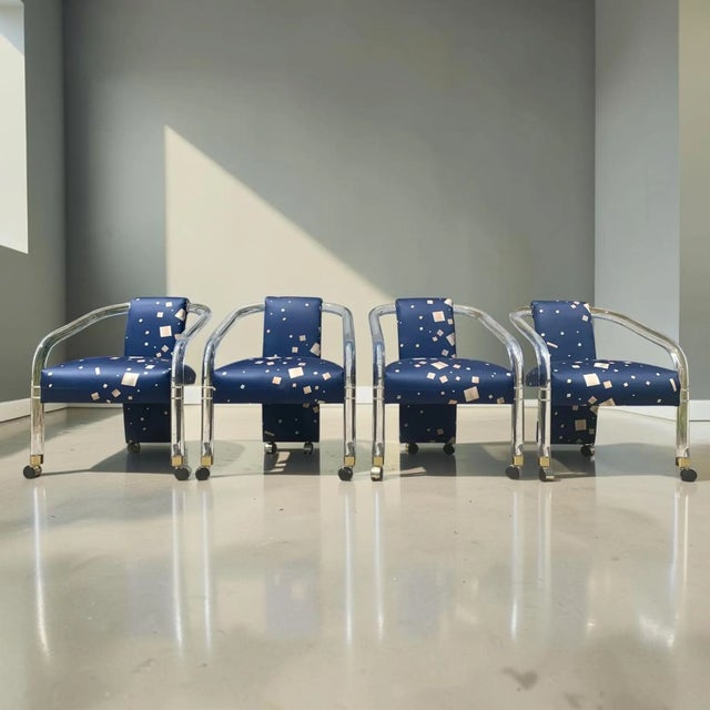 Stunning set of four vintage 1980s Lucite armchairs by Hill Manufacturing, in the style of Charles Hollis Jones. The...