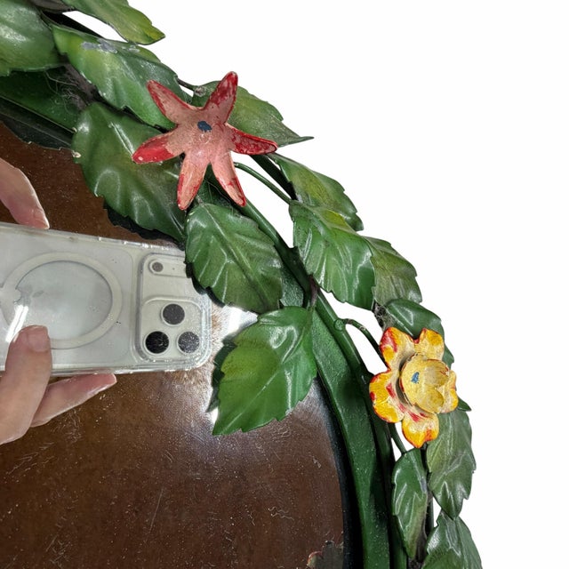 Mid 20th Century Vintage Tole Floral and Leaf Design Mirror For Sale - Image 5 of 11