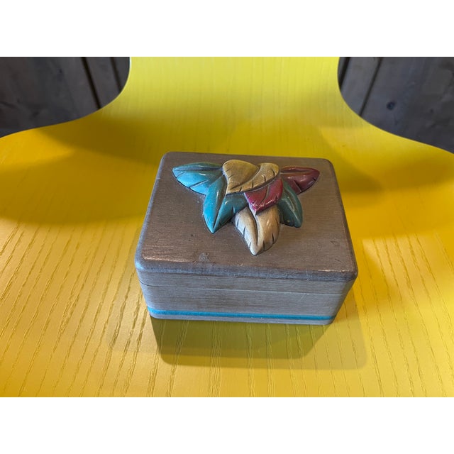 Folk Art Vintage Art Deco Folk Art Wood Paint Jewelry Box For Sale - Image 3 of 5