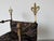 Hollywood Regency Vintage Italian Wrought Iron Savonarola Chair With Brass Fleur-De-Lis Finials For Sale - Image 3 of 12