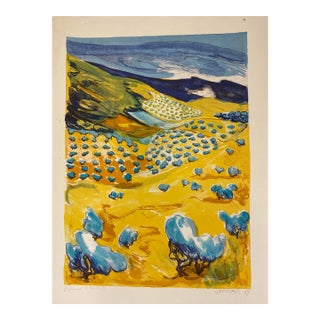 French School Watercolor Landscape Painting Signed Vermen, 1969 For Sale
