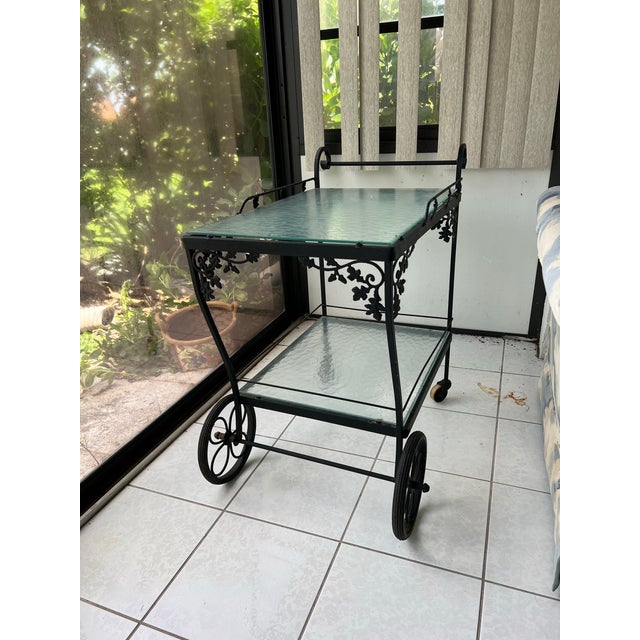 Metal Vintage Black Wrought Iron Bar Cart, Woodard Attributed For Sale - Image 7 of 10