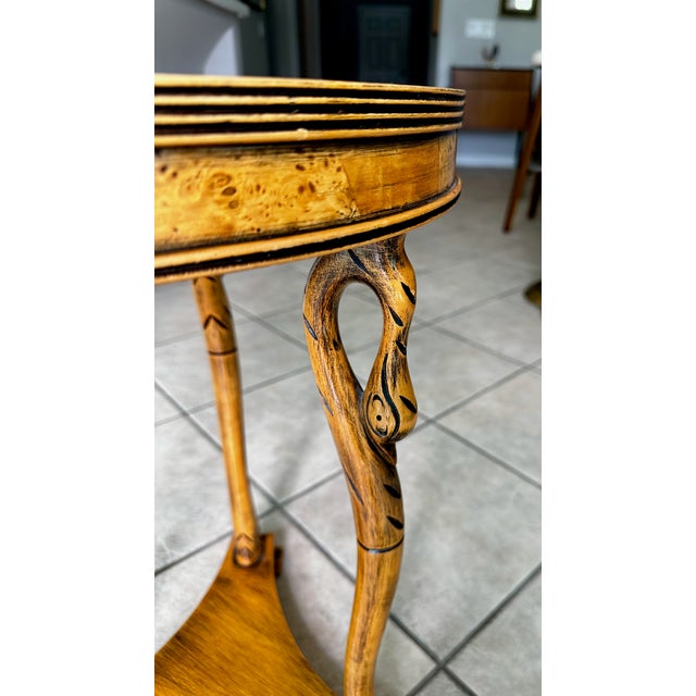 Italian Empire Style Burl Wood Swan Motif Side Table Gueridon For Sale - Image 16 of 18
