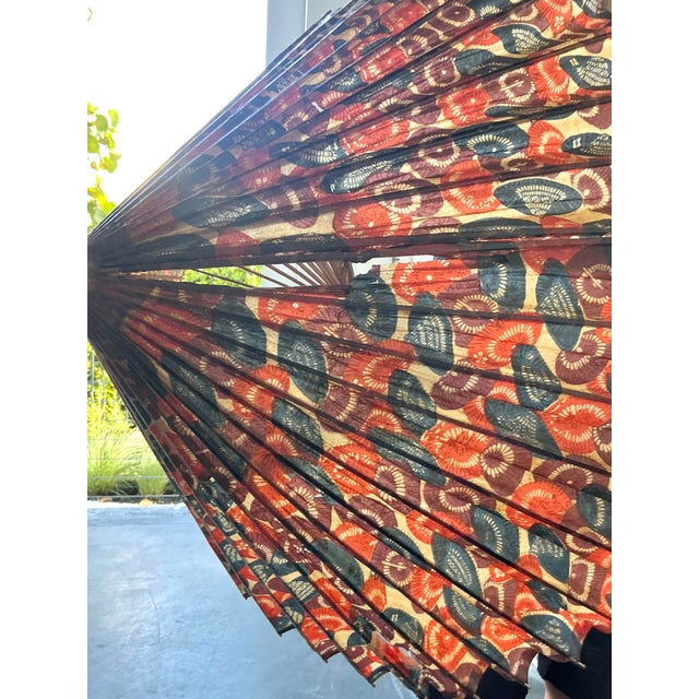 Wood Vintage Boho Asian Patinated Paper Parasols - Set of 2 For Sale - Image 7 of 12