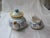 Vintage Deruta Italy teapot with lid and matching creamer. The pieces are hand-painted in a lovely geometric pattern. of...