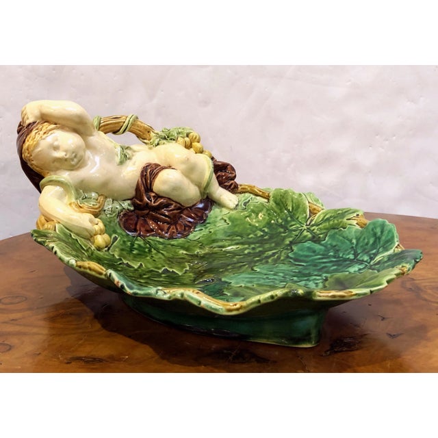 English English Majolica Cherub Dish by Minton For Sale - Image 3 of 13