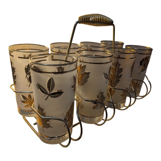 1950s The "Socialite" Master Set: Libbey ‘Golden Foliage’ Archival Highballs | Cinematic Provenance | Investor Grade - Set of 9 For Sale