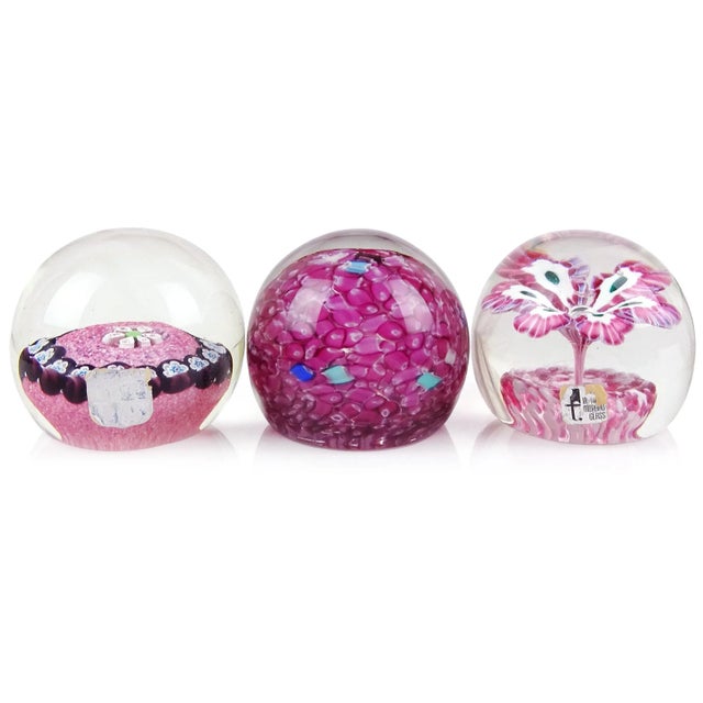 Beautiful set of 3 vintage Murano hand blown Italian art glass paperweights. They are documented to Fratelli Toso company...