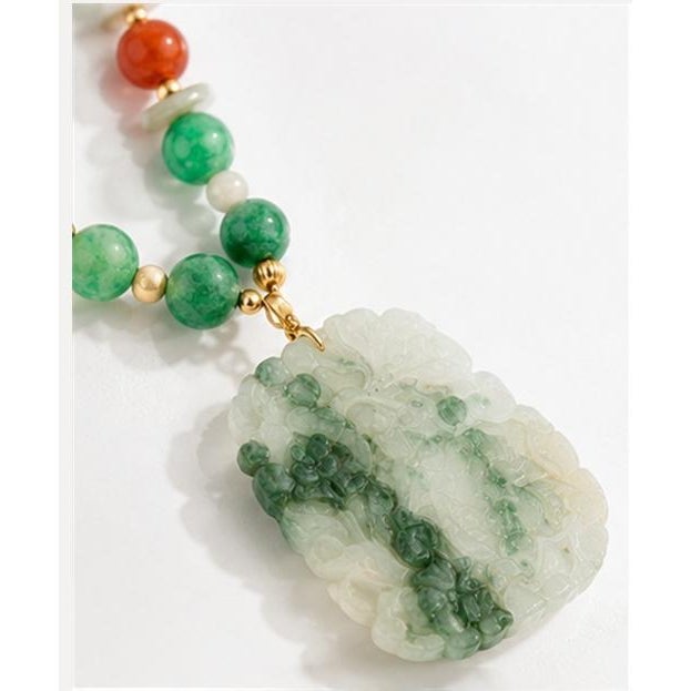 Modern Late 20th Century 18k / 14k Yellow Gold Jadeite Bead Pendant Necklace For Sale - Image 3 of 6