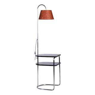 Bauhaus Floor Lamp in Chrome and Oak from Thonet, Czech, 1930s For Sale