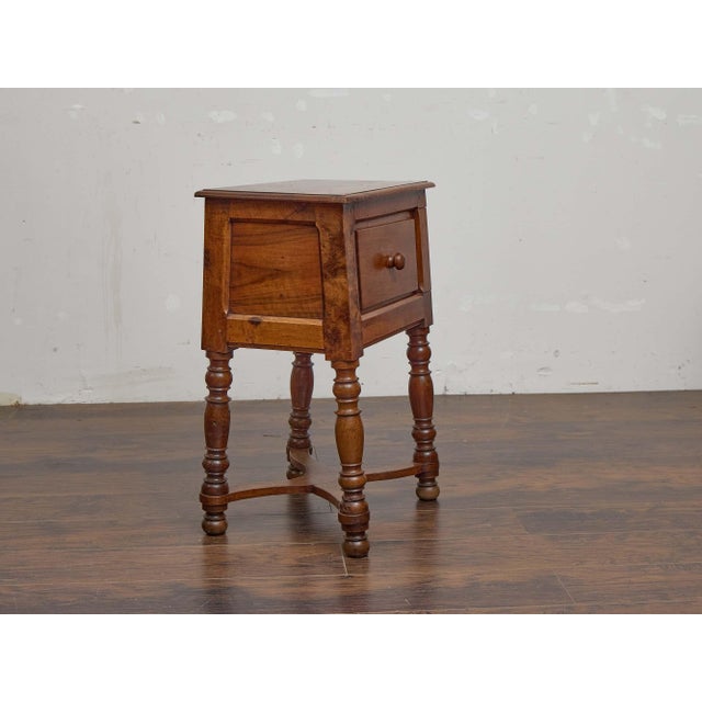 19th Century French Walnut Side Table With Sliding Door and Turned Legs For Sale - Image 4 of 12