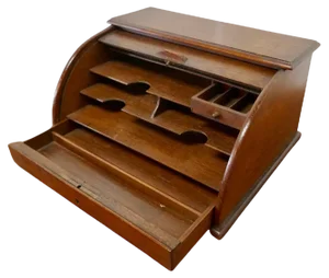 French Arts and Crafts Oak Stationary Box with Tambour, 1890