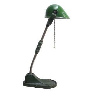 Vintage Industrial Green Enamel Banker Light For Sale