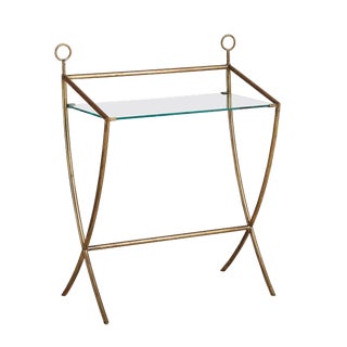 Glass + Brass Side Table in the Style of Jean Royere, Italy For Sale